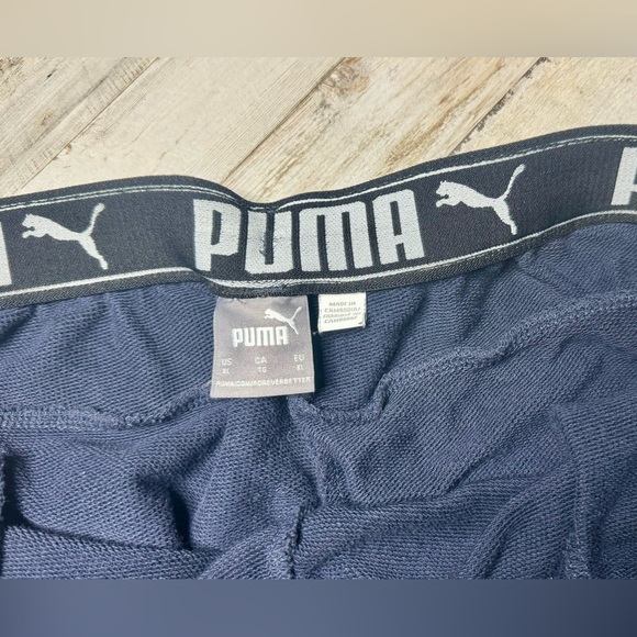 Puma Jogger Pants Men's XL Blue Fleece Lined Logo Tapered Leg Drawstring - Picture 7 of 10